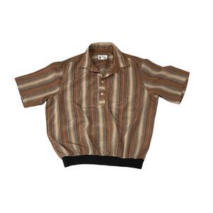 THE MAN'S SHOP 80's Multicolor Striped Polyester Shirt Ribbed Waist Sz L